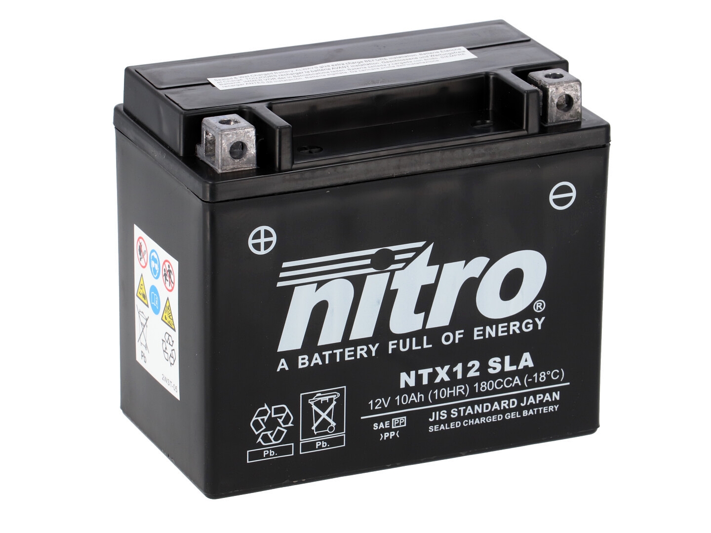 NTX12-SLA Nitro NTX12 SLA GEL AGM Batterie 12V 10AH - Einbaufertig ( YTX12-BS FTX12-BS)