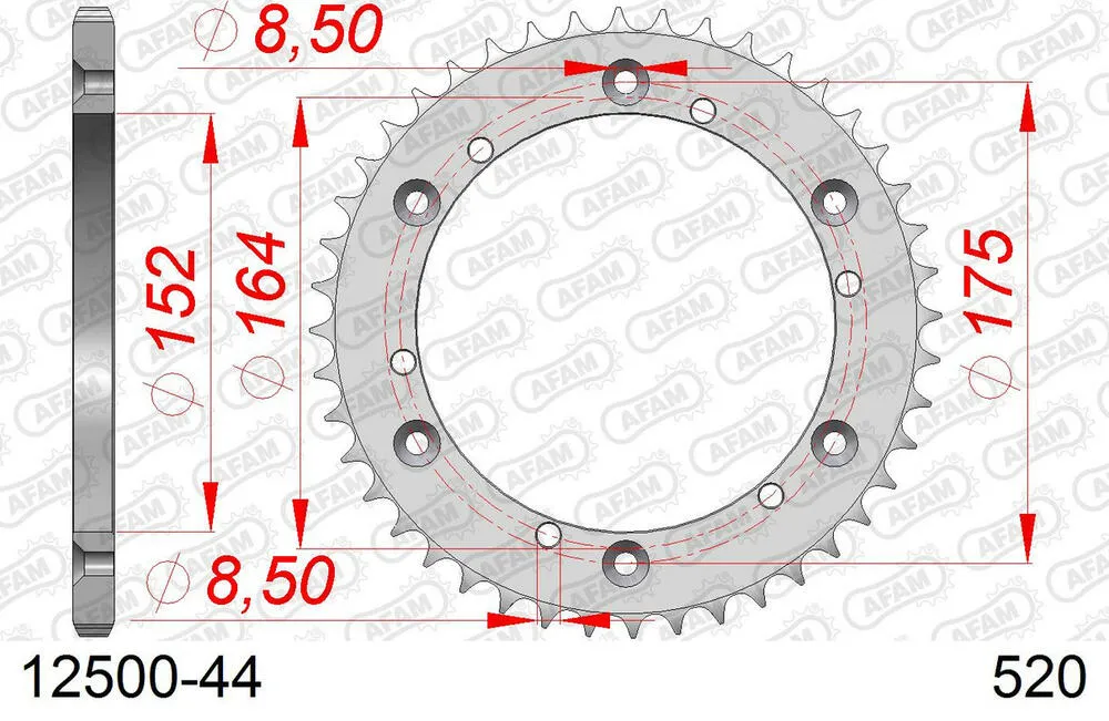 12500-44 AFAM Kettensatz Stahl 520 MR2-G 12x44 - Yamaha IT 175 1982-83 - 01218753