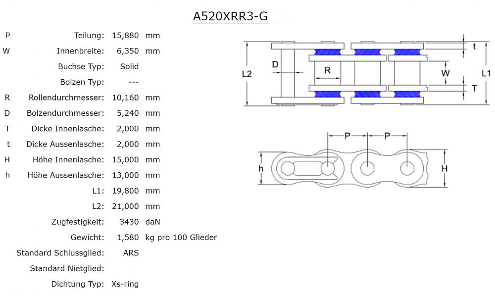 AFAM_Kette_XRR3_G_520_XS_Ring_gold___118_Glieder___Clip_Schloss___Enduro_7021_daten AFAM Kette XRR3-G 520 XS-Ring gold - 118 Glieder - Clip Schloß - Enduro