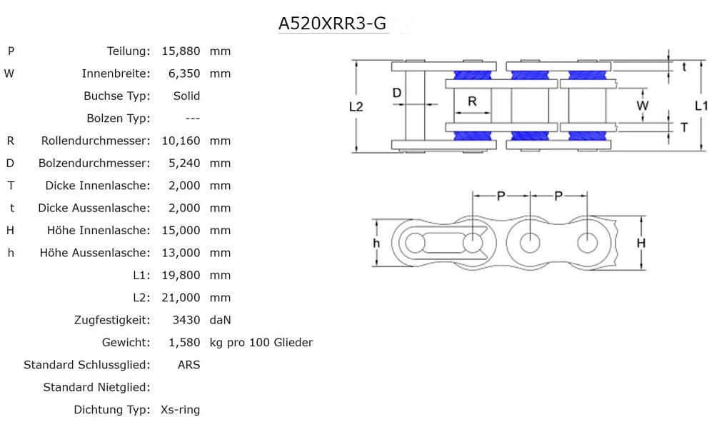 AFAM Kette XRR3-G 520 XS-Ring gold - 118 Glieder - Clip Schloß - Enduro