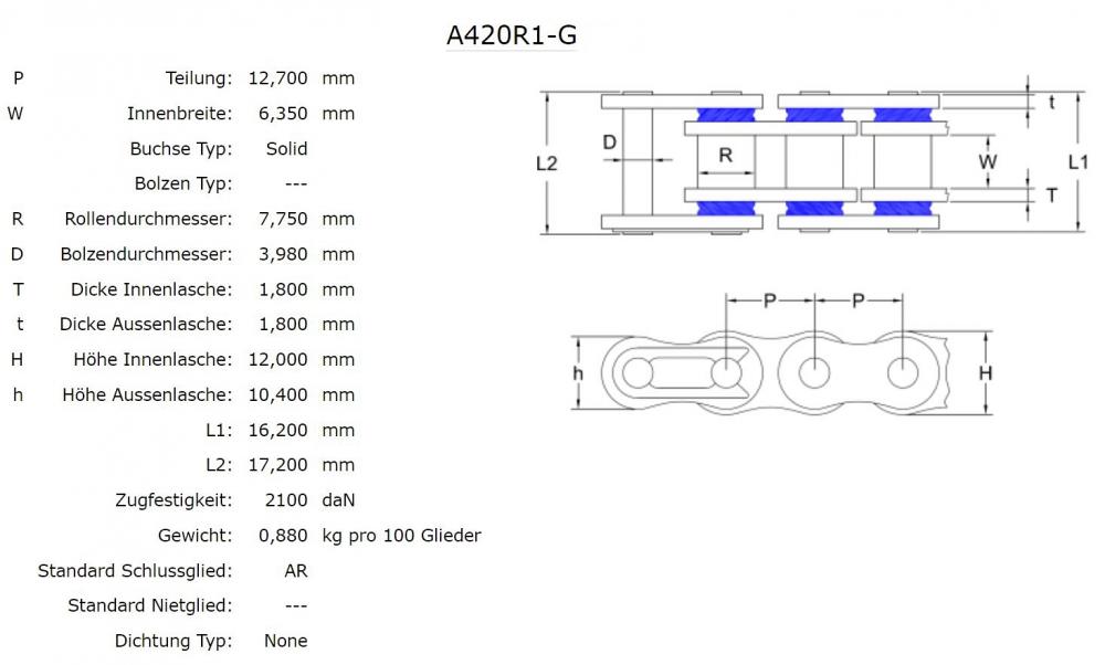 AFAM R1-G Kette 420 gold-schwarz - 136 Glieder - Clip Schloß - Straße / Enduro