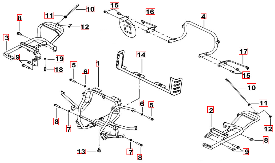 Hilfsrahmen-Halter Fußstütze-Halter Gepäckträger