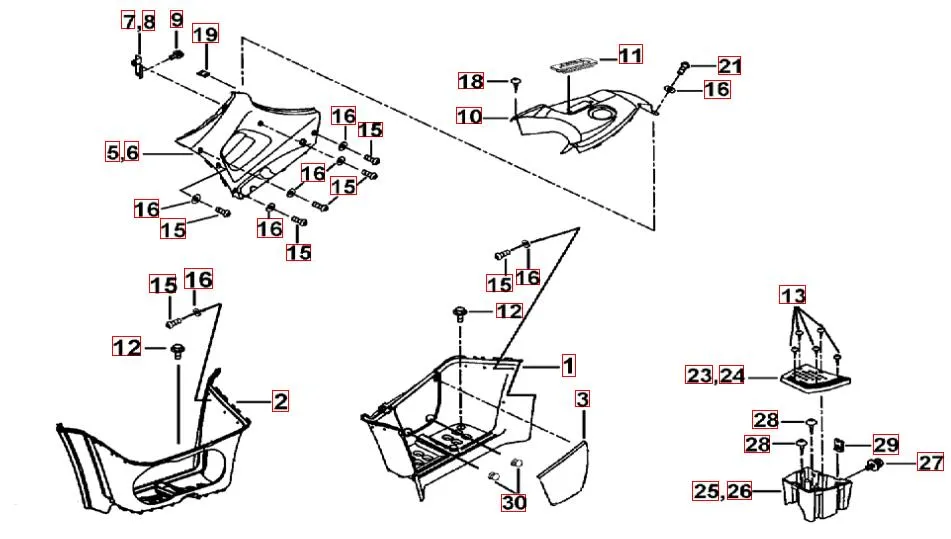 Fußstützen und Tankabdeckung