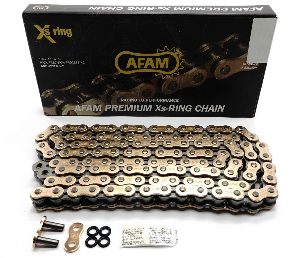 AFAM_Kette_XSR_G_520_XS_Ring_gold____Hohlniet_Schloss___Enduro_Strasse AFAM Kette XSR-G 520 XS-Ring gold-schwarz - 114 Glieder - Hohlnietschloss - Enduro / Straße