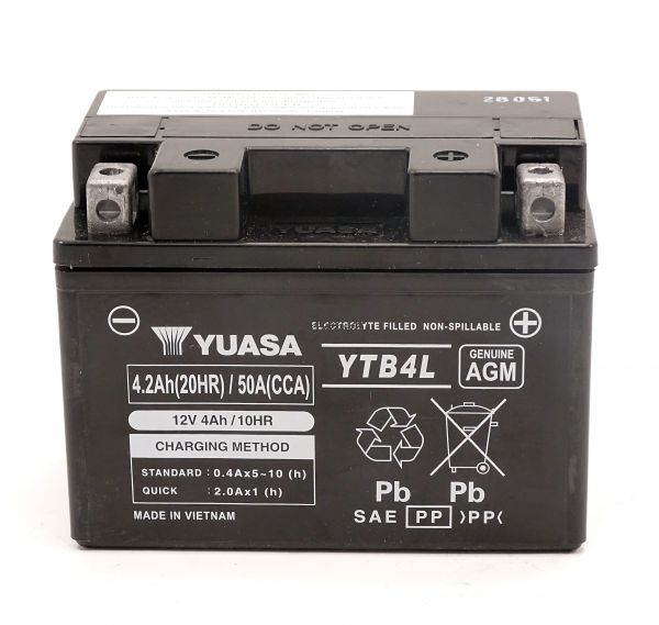 Yuasa YTB4L AGM Batterie 12V 4AH - Einbaufertig (YB4L-B CB4L-B FB4L-B)