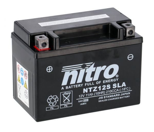 Nitro NTZ12S / YTZ12S SLA GEL AGM Batterie 12V 11AH - Einbaufertig (YTZ12S-BS, YTZ12S-4)