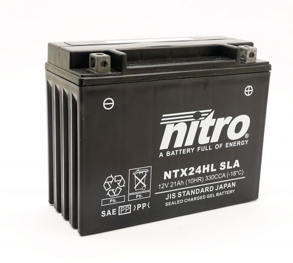 Nitro NTX24HL / YTX24HL-BS SLA GEL AGM Batterie 12V 21AH - Einbaufertig (HVT-06 12-24HL-BS)