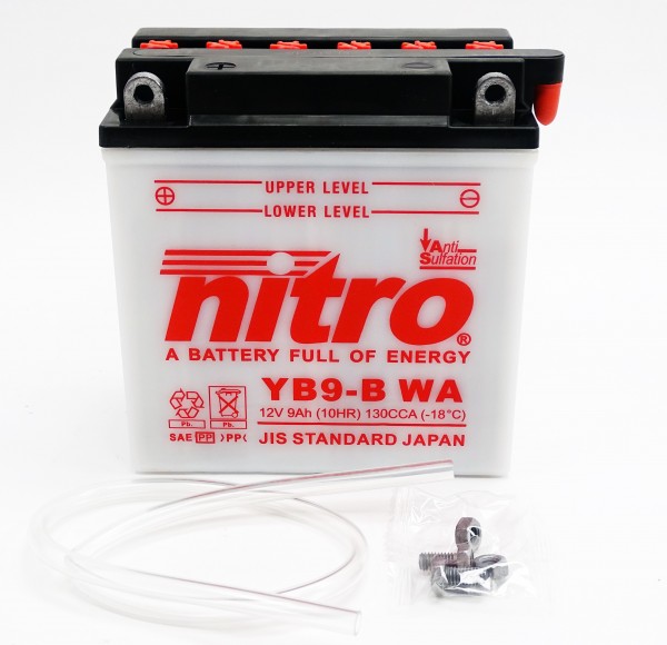 Nitro NB9-B / YB9-B Blei-Säure Batterie 12V 9AH - trocken ohne Säure (CB9-B 12N9-4B1)