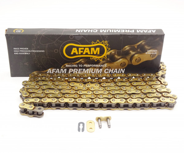 AFAM R1-G Kette 420 gold-schwarz - 136 Glieder - Clip Schloß - Straße / Enduro